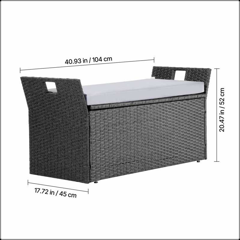 Banc de rangement imperméable avec capacité de 40 gallons, boîte de rangement en rotin PE et sièges confortables
