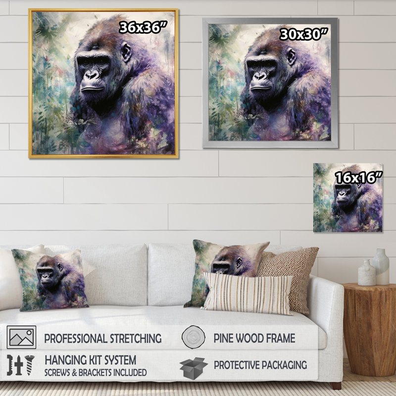«Powerful Gorilla Primer II» sur toile, Cadre naturel flottant, H 30 po x l 30 po x P 1 po