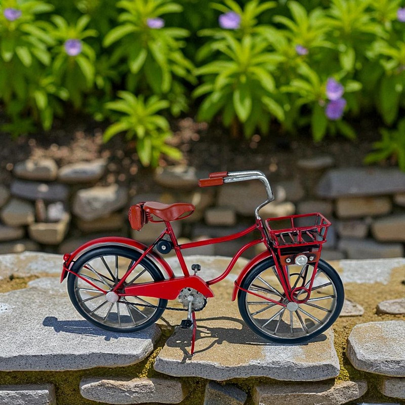 Vintage Style Red Bicycle with Basket Tabletop Accent