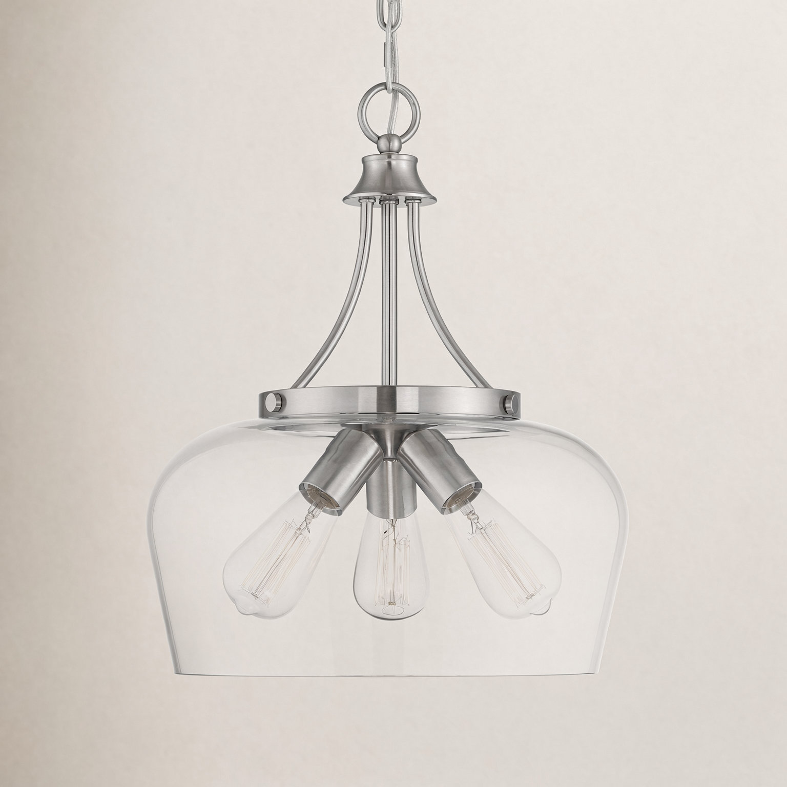 Breena Dimmable 3-Light Pendant, Satin Nickel, Clear
