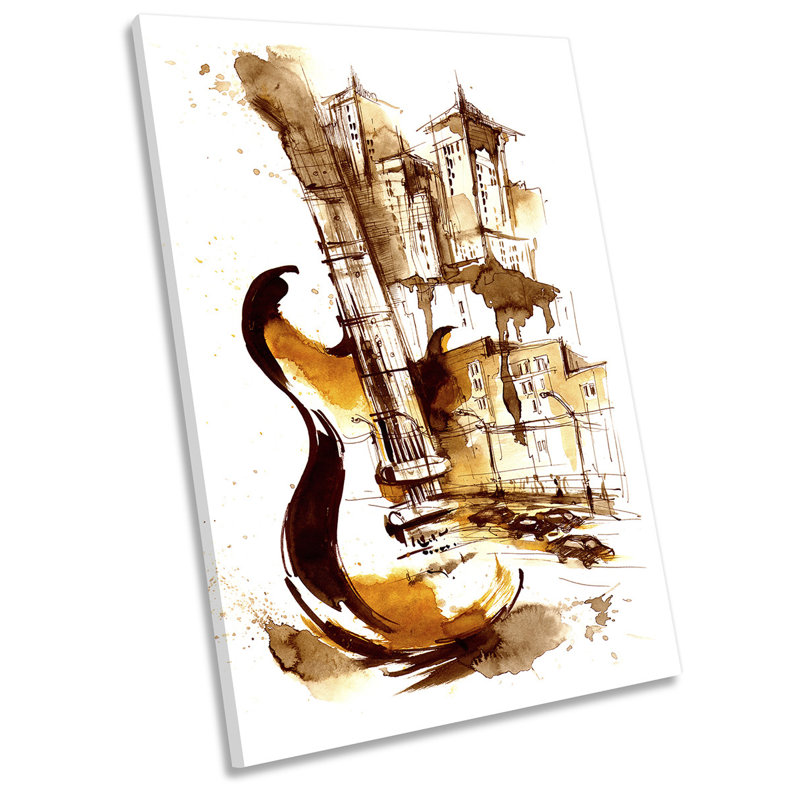 Z0823 Guitar Music City Abstract - Wrapped Canvas Painting, 61cm H x 40.6cm W x 2cm D