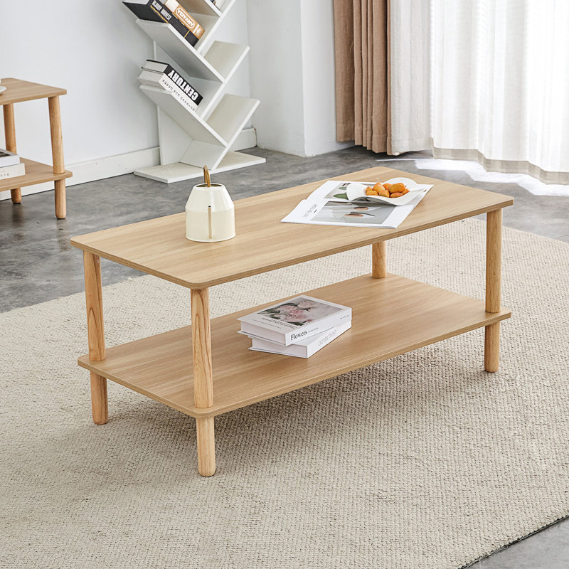 Table basse moderne à 2 niveaux, table de centre rectangulaire avec tablette de rangement ouverte, table de salon