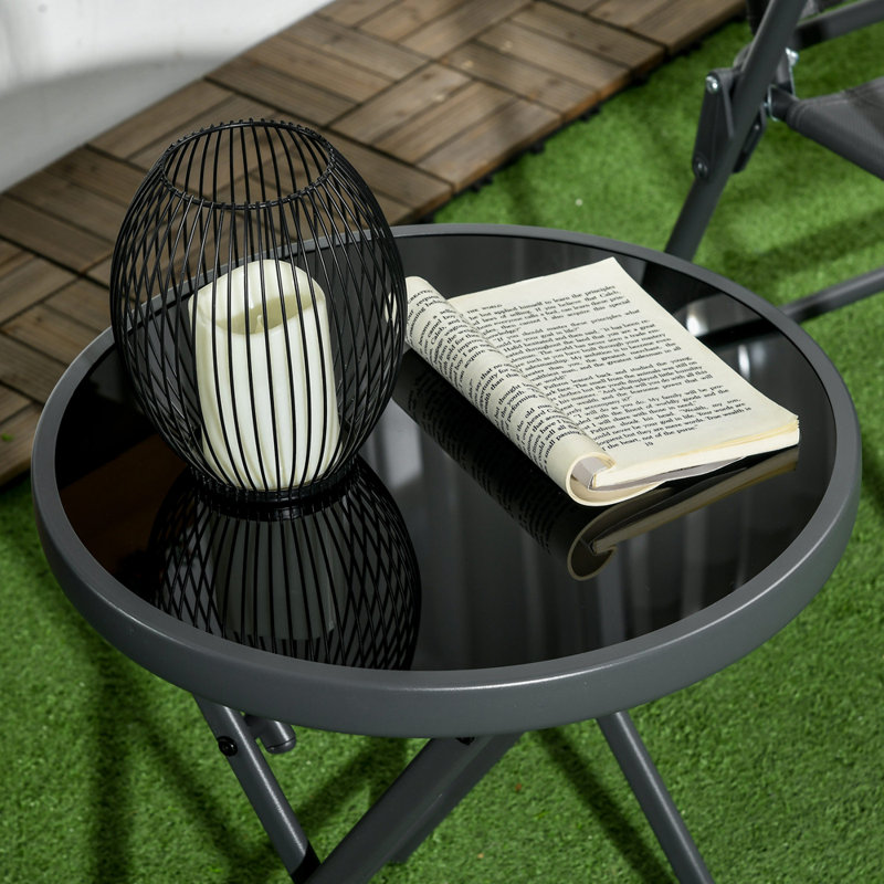 Round Metal Folding Outdoor Bistro Table , 45cm cm W 45cm cm D, Black