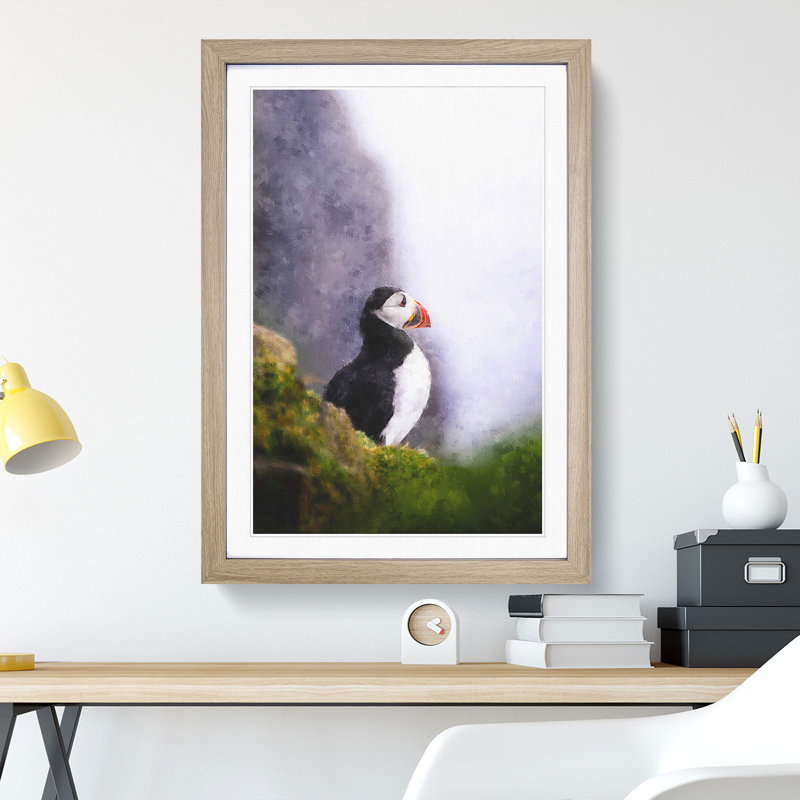 Atlantic Puffin Birds Vol.7 - Picture Frame Graphic Art, 36cm H x 27cm W x 2cm D, Oak Framed