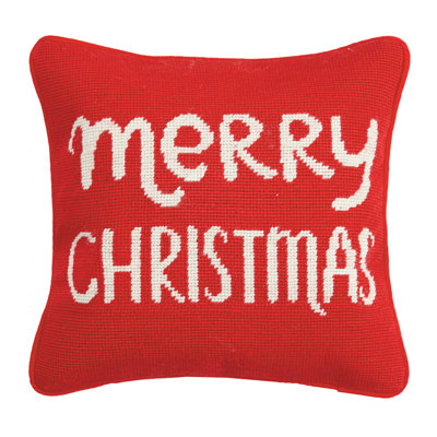  Merry Christmas Needlepoint Holiday Throw Pillow - 12" Square