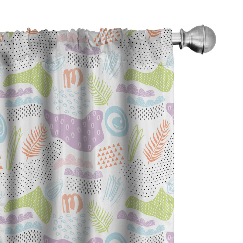 Doodle Floral Semi-Sheer Rod Pocket Curtain Panels, 28" x 84"