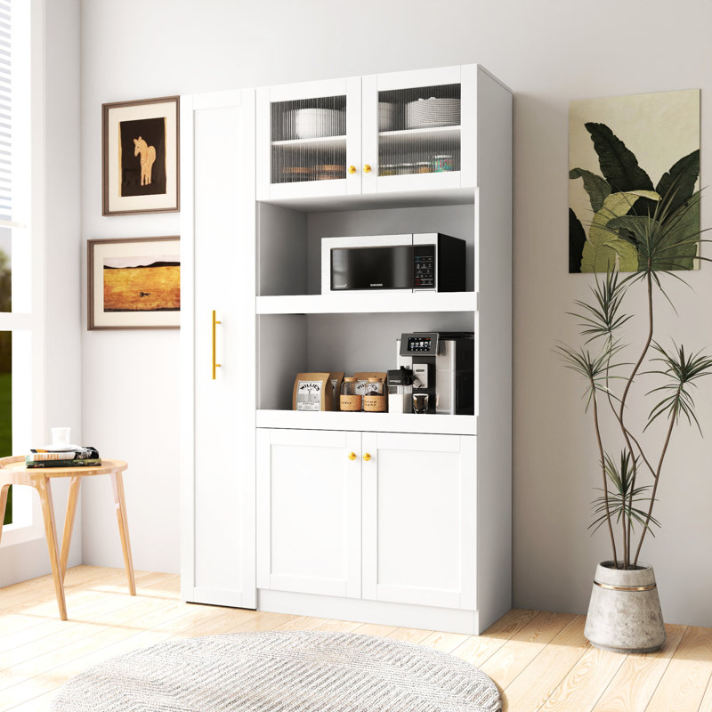 Armoire de rangement blanche avec 4 portes et tablette coulissante multifonctionnelle pour une maison de grenier - Porte à usages variés