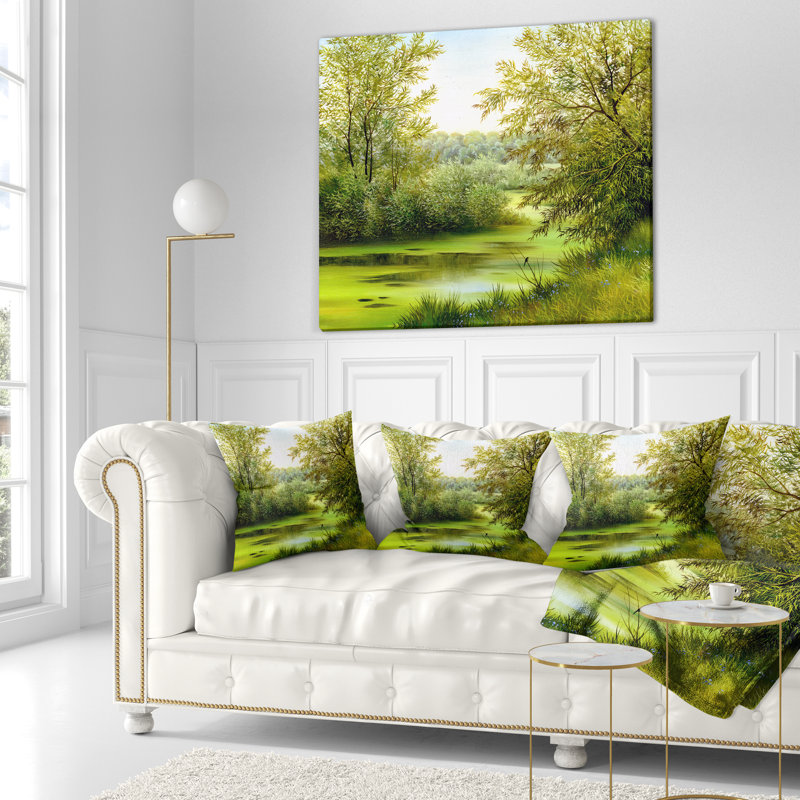  Coussin abstrait paysage d'été, 18 po x 18 po, Carré