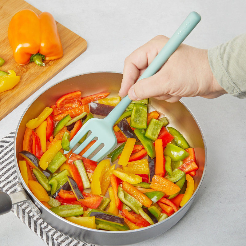 Tovolo Flex-Core Silicone Fork for Pasta Mixing and Spaghetti Twirling, Aqua, Aqua