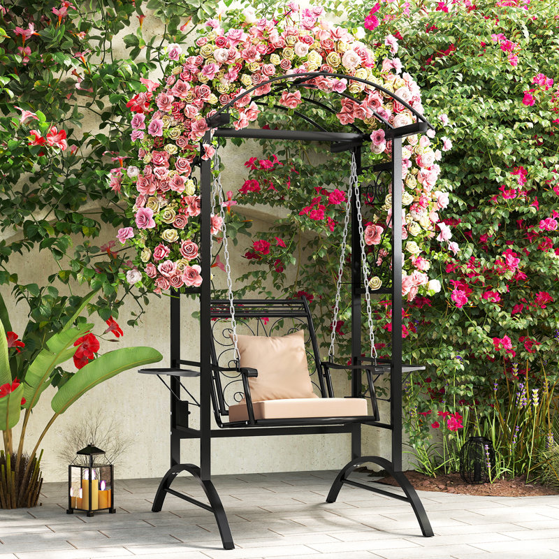  Balancelle d'extérieur avec support et 2 coussins amovibles en treillis pour balcon de jardin
