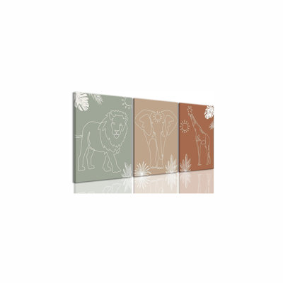 Nursery Wall Art Safari Animal Canvas Prints Boy Baby Room Decor Poster Toddler Room Decoration Minimalist Boho Jungle Painting Pictures Set Of 3 For Kids Bedroom Bathroom 12X16in Framed