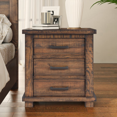 Ensemble de table de chevet rustique en bois massif récupéré à trois tiroirs Rustic