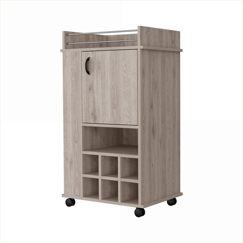 Chariot-bar avec support à vin, roulettes et amp; Rangement | Gris clair | Bois d'ingénierie, Brun
