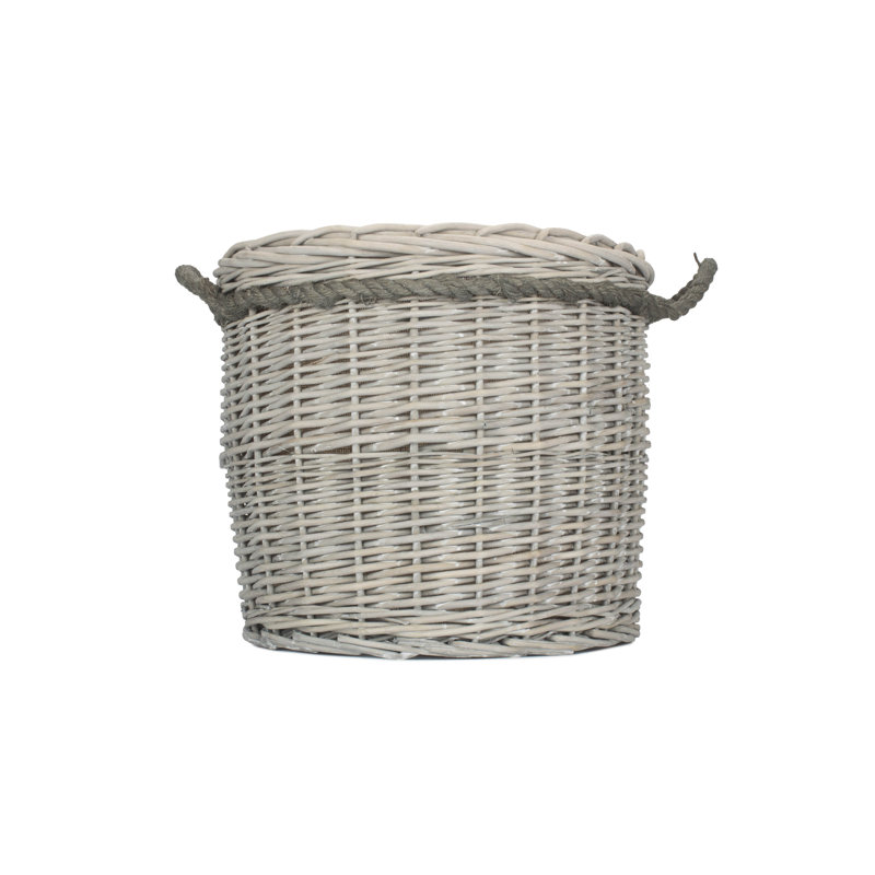 Wicker Storage Basket with Lining, 38cm H x 40cm W x 40cm D, Grey Wash