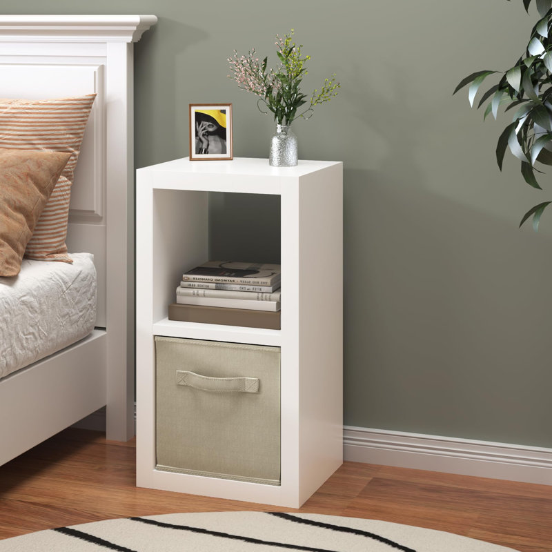 Bibliothèque avec bac de rangement, organisateur de rangement à 2 cubes, bibliothèque ouverte en bois moderne, tablette multifonctionnelle pour salon, chambre à coucher, bureau personnel, blanc