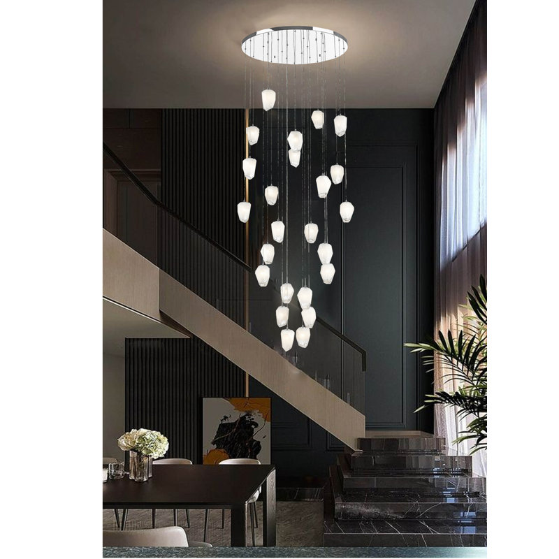 Transitional 24-Light Chrome Glass Chandelier , Chrome