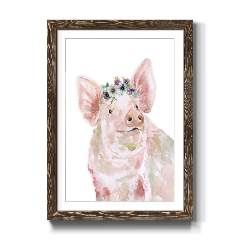 " Flower Crown Pig ", Walnut Framed Paper, 37.5" H x 27.5" W x 1" D
