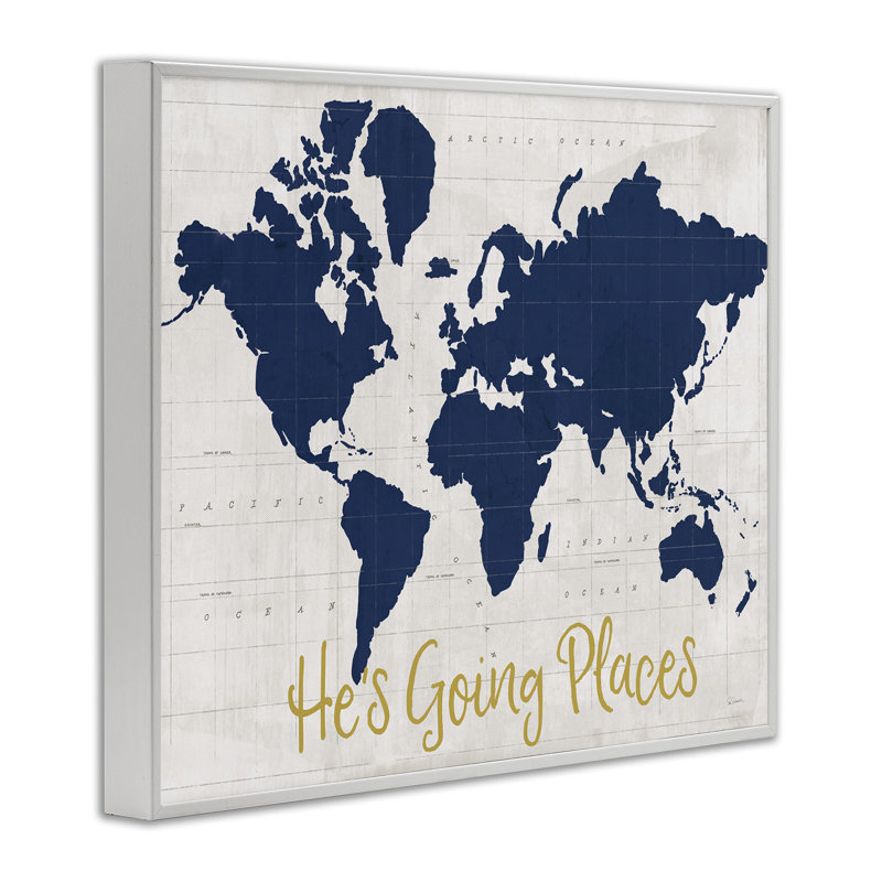 Going Places Boy's Map, estampe numérique par Sue Schlabach, Giclée encadrée blanc bord de mer, H 24 po x l 30 po