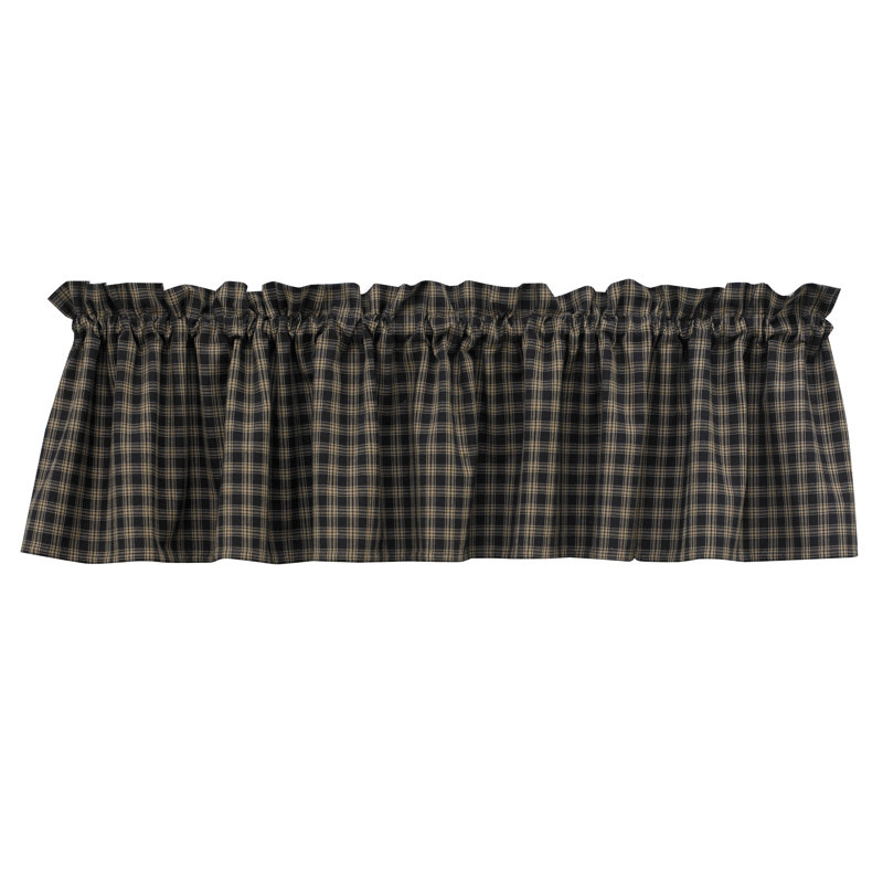 Algerine Cotton Plaid Tailored Window Valance, Black/Tan