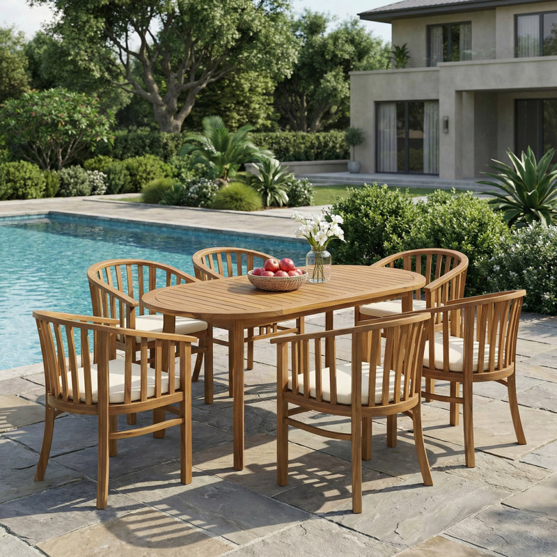 Jiny Outdoor 6-Person Acacia Wood Dining Set With Water-Repellent Cushions