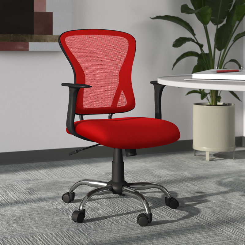 Mid-Back Mesh Swivel Task Office Chair with Chrome Base and Arms, Red