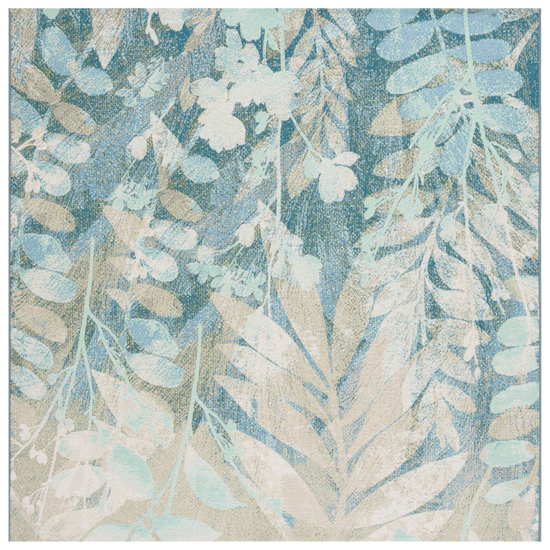 Aquia Floral Machine Woven Indoor / Outdoor Area Rug in Blue/Ivory Lark Manor™ Rug