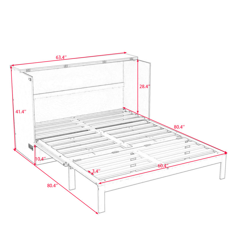 Lit escamotable en bois avec grands tiroirs Cashlyn, Or