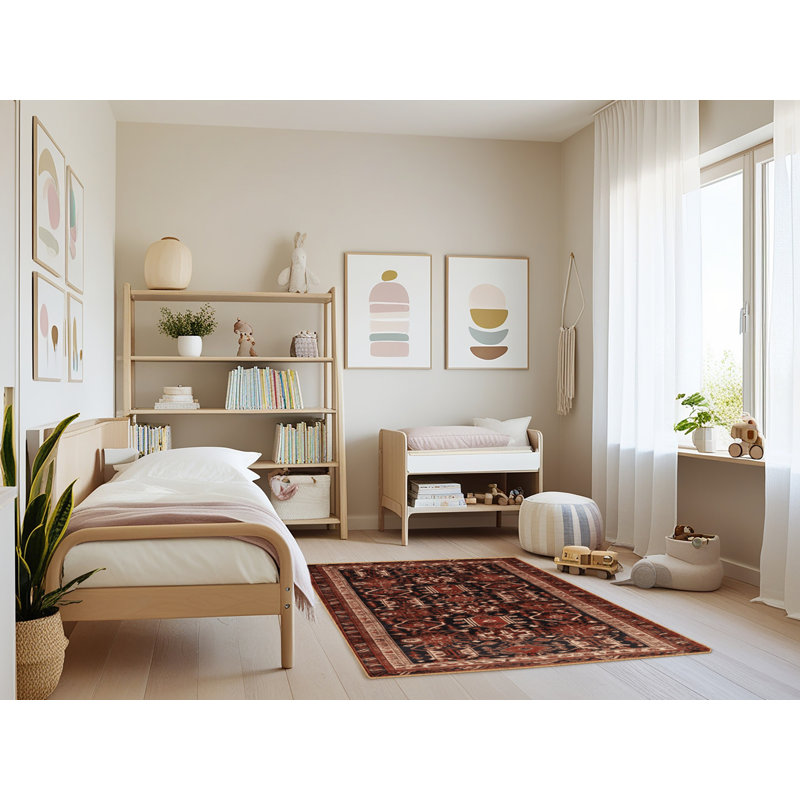 Machine Washable Persian Brown Area Rug, Rectangle 4' x 6'
