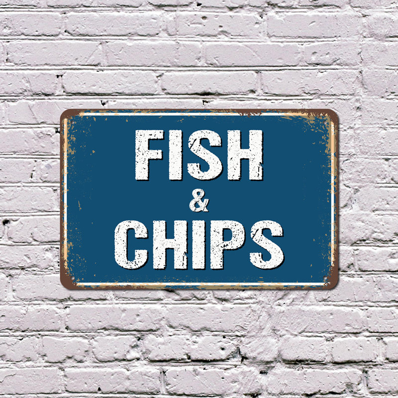 Enseigne en plastique 13 po x 20 po Fish and Chips Street, H 13 po x l 20 po x P 0,1 po