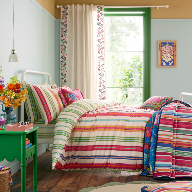 Sophie Stripe Cotton Striped Duvet Cover Set, Super King