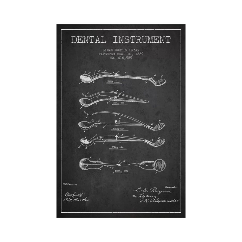 Dental Instrument Charcoal Patent Blueprint by Aged Pixel - Painting on Canvas, Wrapped Canvas, 20.32 cm H x 30.48 cm W