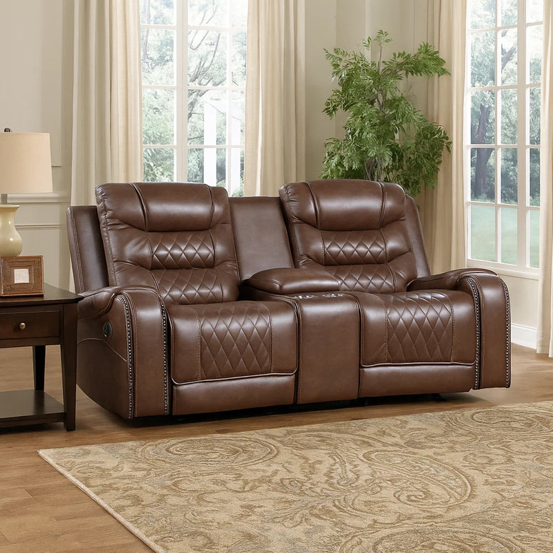 Natiley 77.5'' Faux Leather Reclining Loveseat, Brown