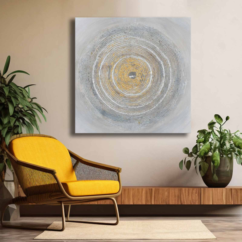 Art mural sur toile à cercles concentriques dorés et argentés
