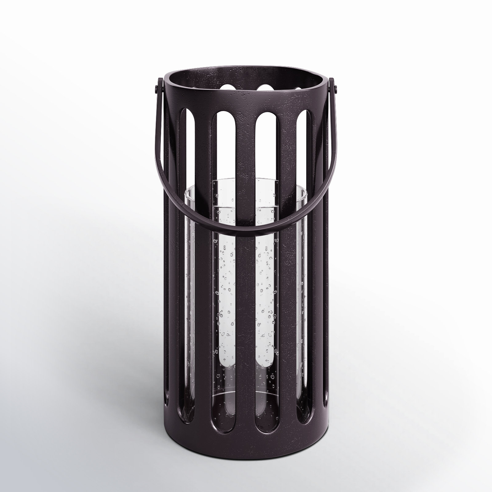 Aluminum Floor Lantern, 16" H x 7.75" W x 8.50" D, Black