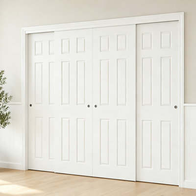 Sliding Closet Door - 6 Panel Shaker Style White Hollow Core Sliding Doors With Handle And Sliding Rail Kit