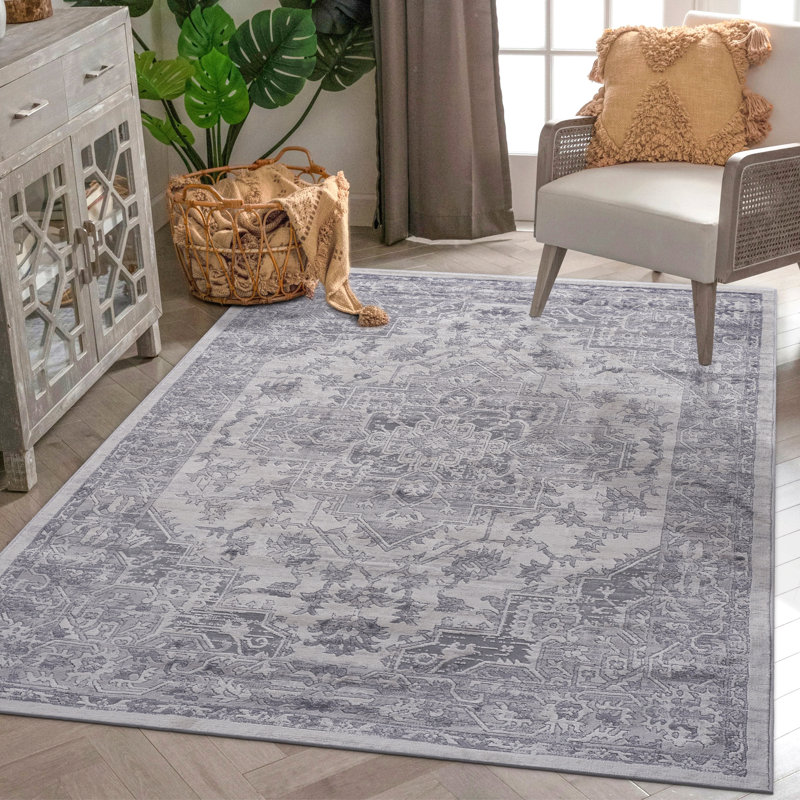 Tapis argenté / oriental de collection pour la salle à manger, la salle à manger et le bureau