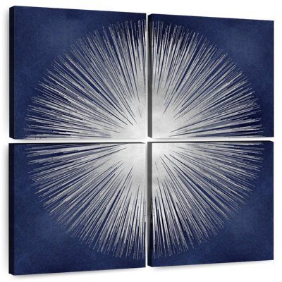 Silver Sunburst On Blue I