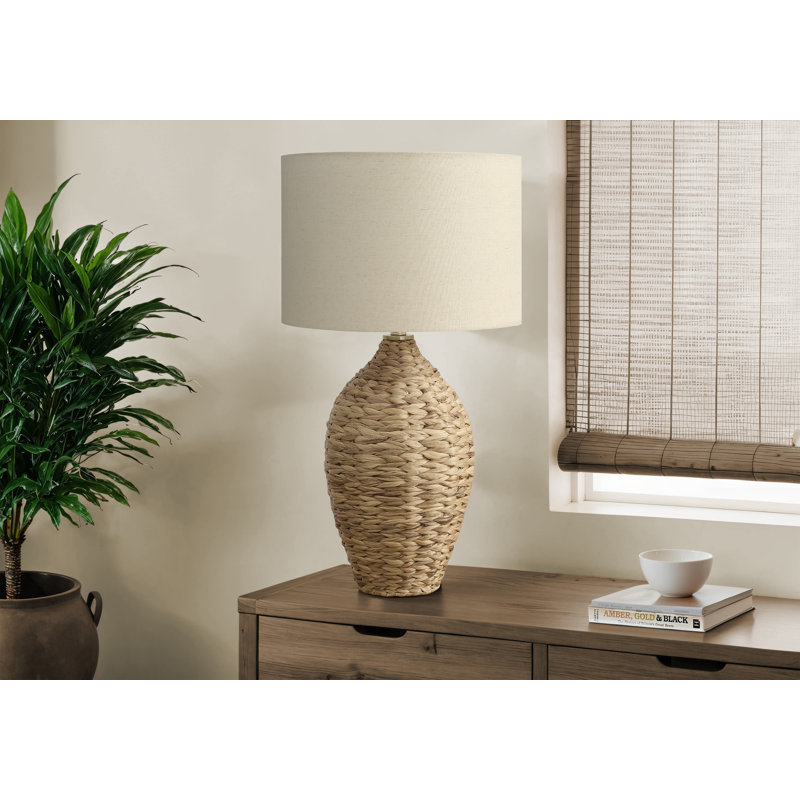 Lighting, h 30 po, rotin naturel, abat-jour beige, transitionnel, Brun