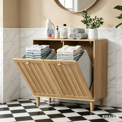 Bathroom Double Tilt-out Laundry Hamper Cabinet,freestanding Laundry Storage Cabinet