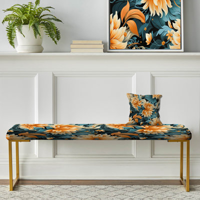 Wenner - Floral Upholstered Gold Bench