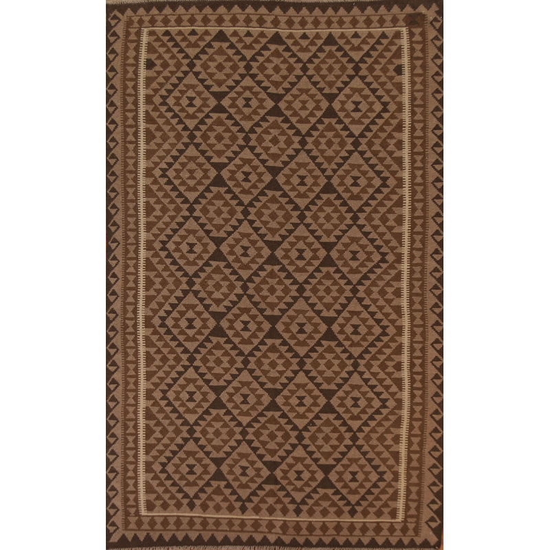 Tapis brun en laine noué à la main de conception unique 6 pi 9 po x 9 pi 9 po New Age