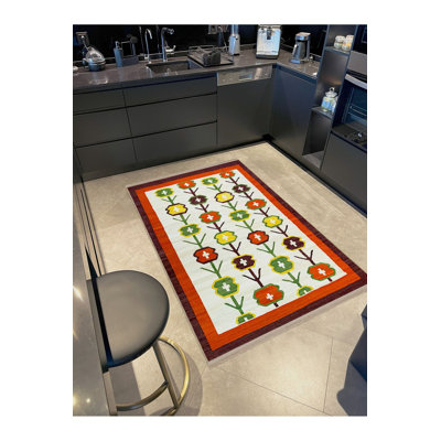 Tapis décoratif délavé à motifs floraux colorés délavés