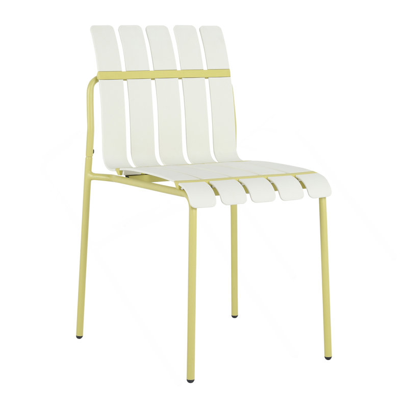 Holiday - 4-Pack Modern Striped Color Block Chairs - Waterproof PP Seat & Sturdy Metal Legs, Indoor/Outdoor Dining Set For Patio, Balcony, Café (White & Yellow)