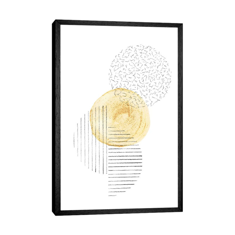 Mustard And Line Art Circles - Painting on Canvas, 66.04cm H x 45.72cm W x 3.81cm D, Black Framed