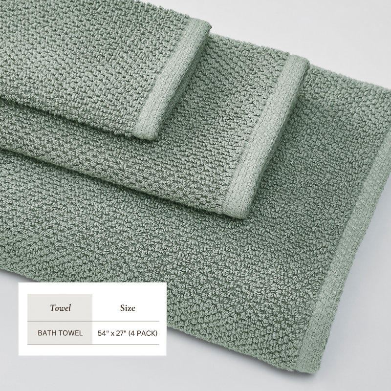 Drap de bain 100% coton texturé, Serviette de bain - paquet de 4, Eucalyptus