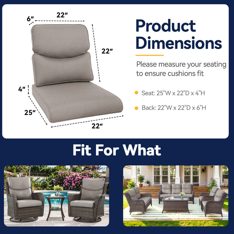 Ensemble de coussins pour chaise de patio en osier Carolina, 6, Gris