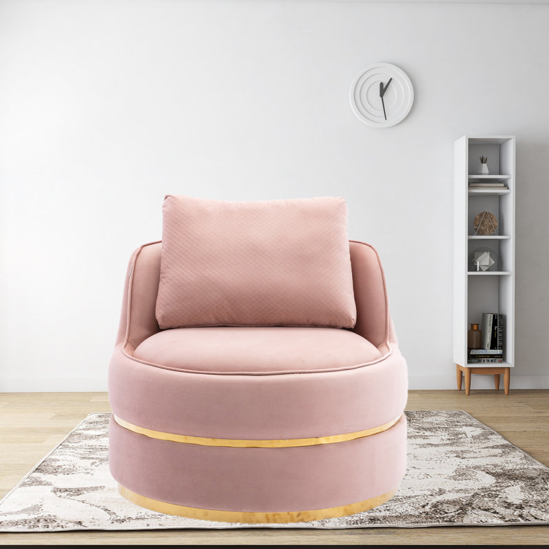 Fauteuil demi-tonneau pivotant en velours l 32,3 po Johnthon, Velours rose