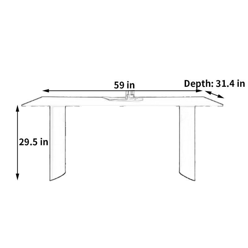 Minimalist modern dining table, 29.5" H x 59" L x 31.4" W