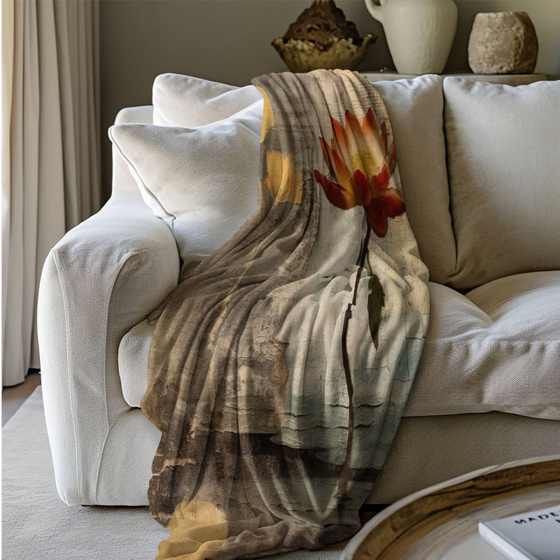 Grungy Lotus Patterns - 1 Piece Premium Sherpa Bla Throw Blanket, 60" W x 80" L
