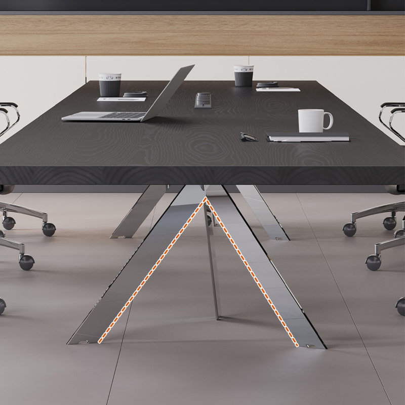 Table de conférence noire + argent massif en bois massif + acier inoxydable, H 29,53 po x L 98,43 po x l 39,37 po